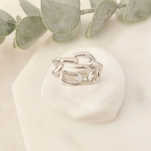 925 Sterling Silver Chain Link Ring Band Midi Ring Thumb Ring Adjustable Ring - Picture 9 of 9